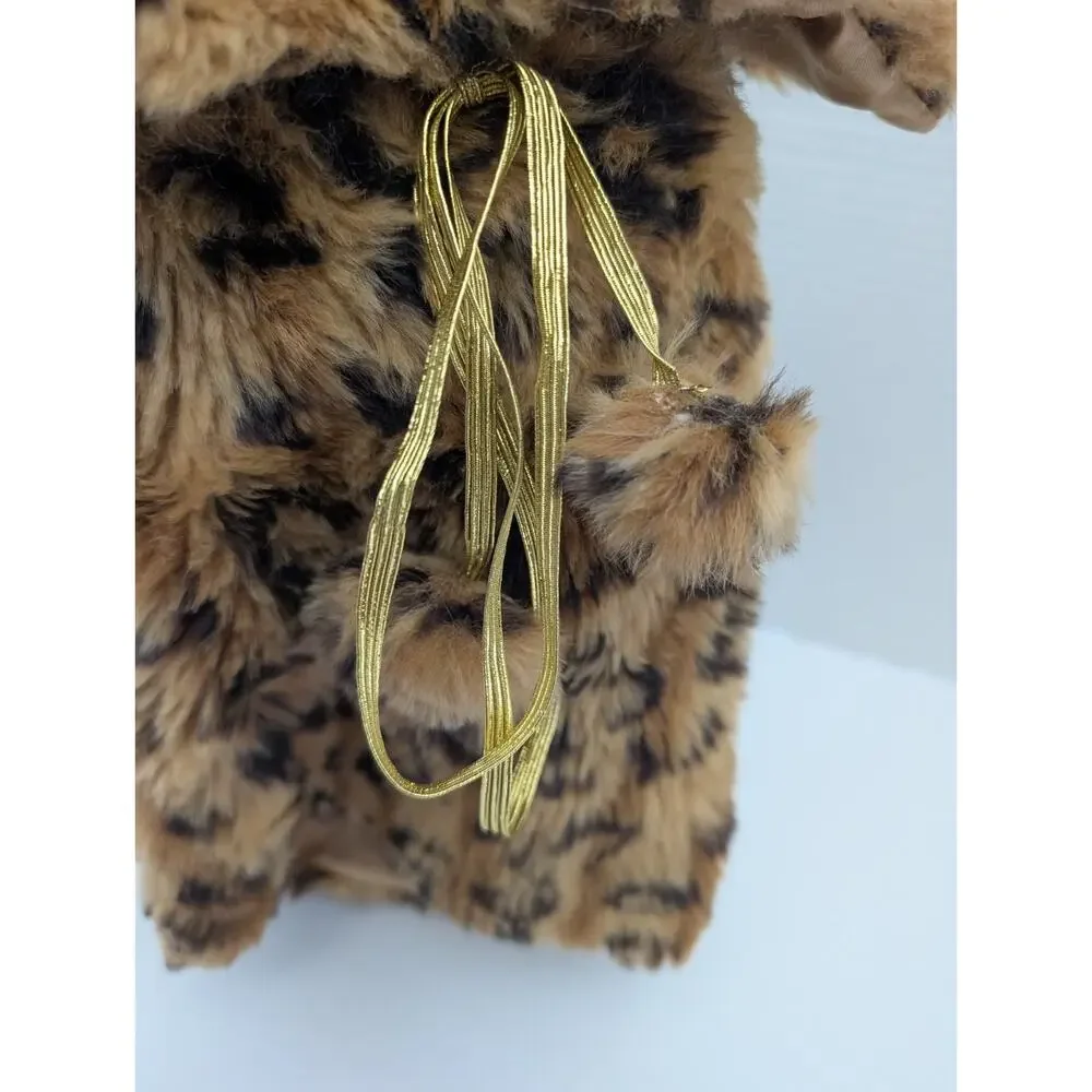 Jazzy Couture Leopard Faux Fur Dog Coat Small Sleeveless Tie Front Winter Jacket